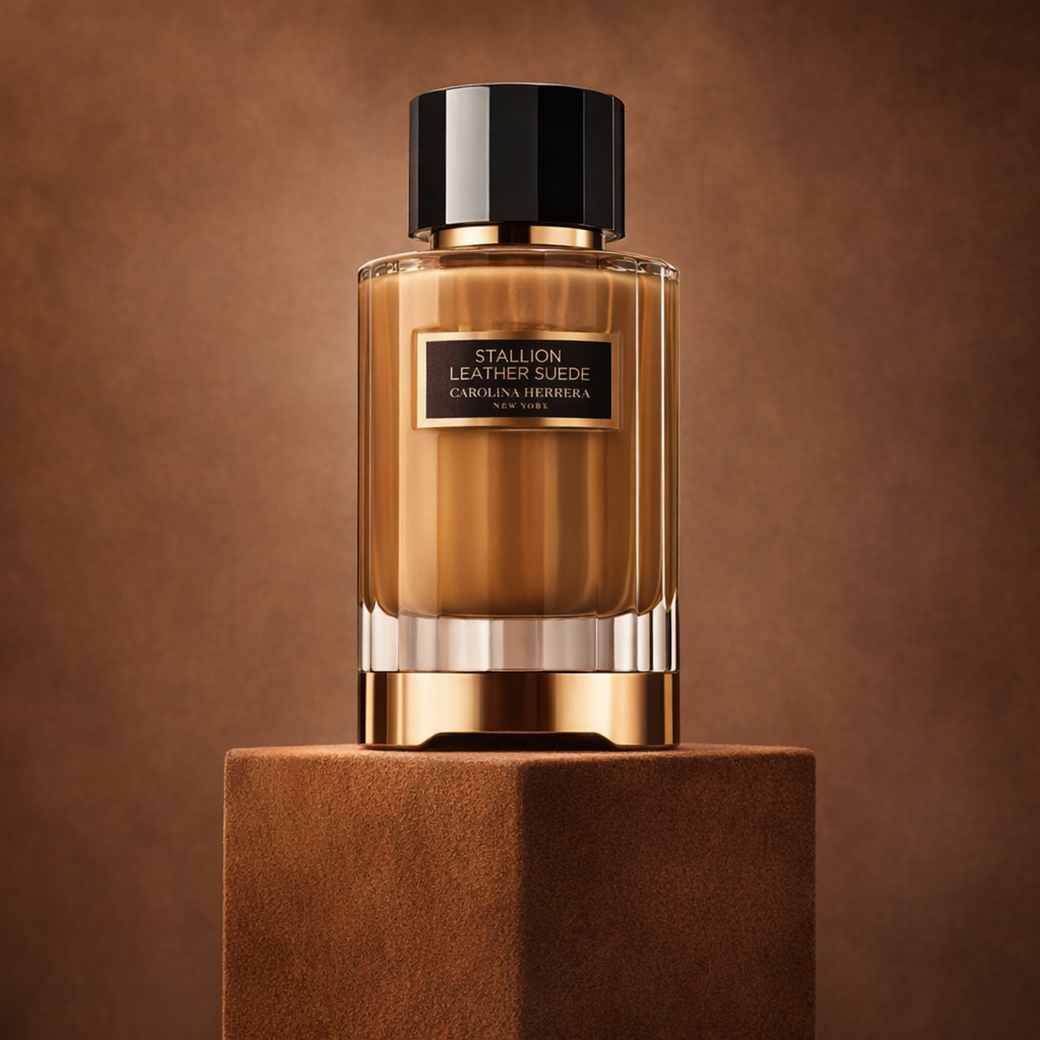 Carolina Herrera Stallion Leather Suede EDP for Men upright pedestal gallery showcase