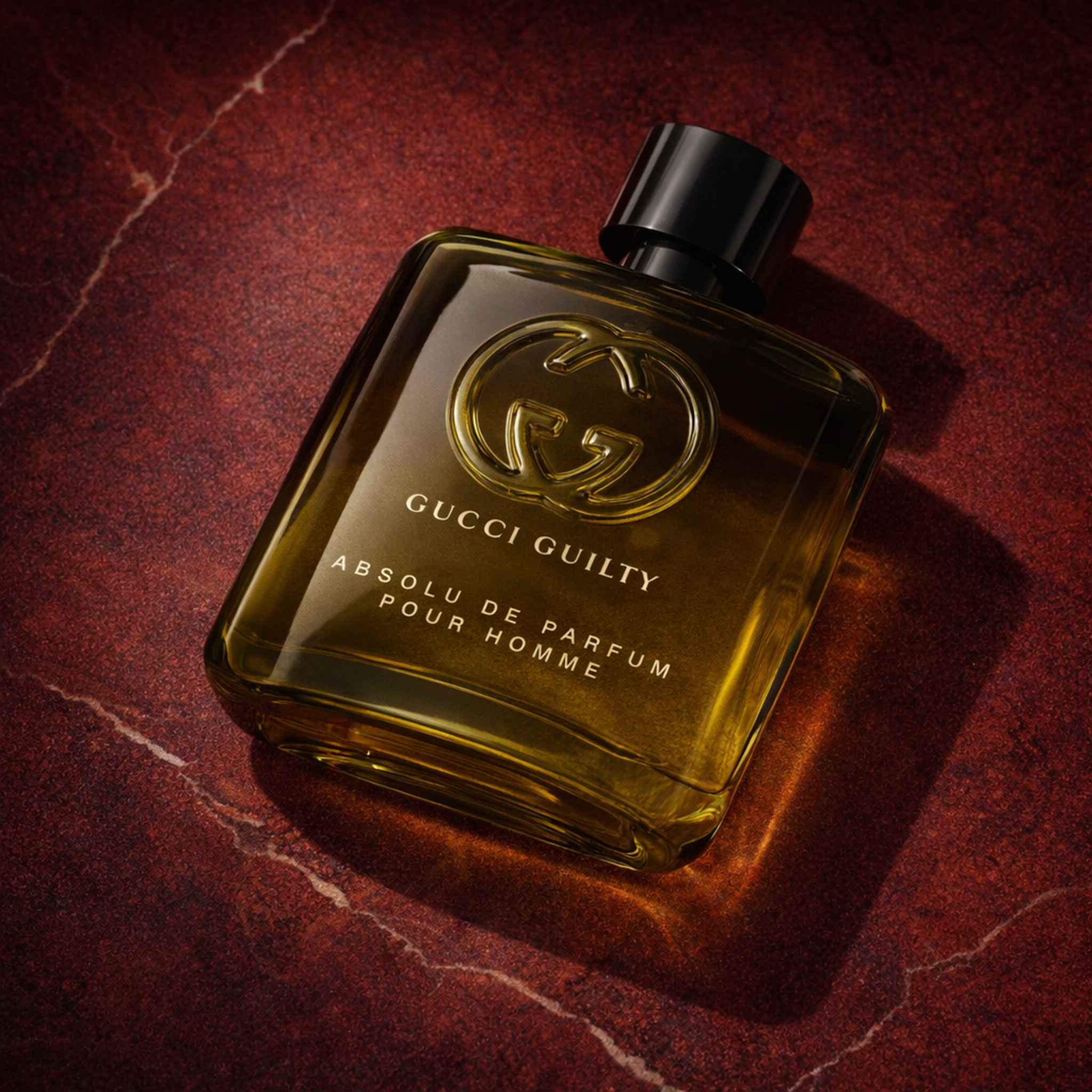 Gucci Guilty Absolu de Parfum angled still-life gallery showcase