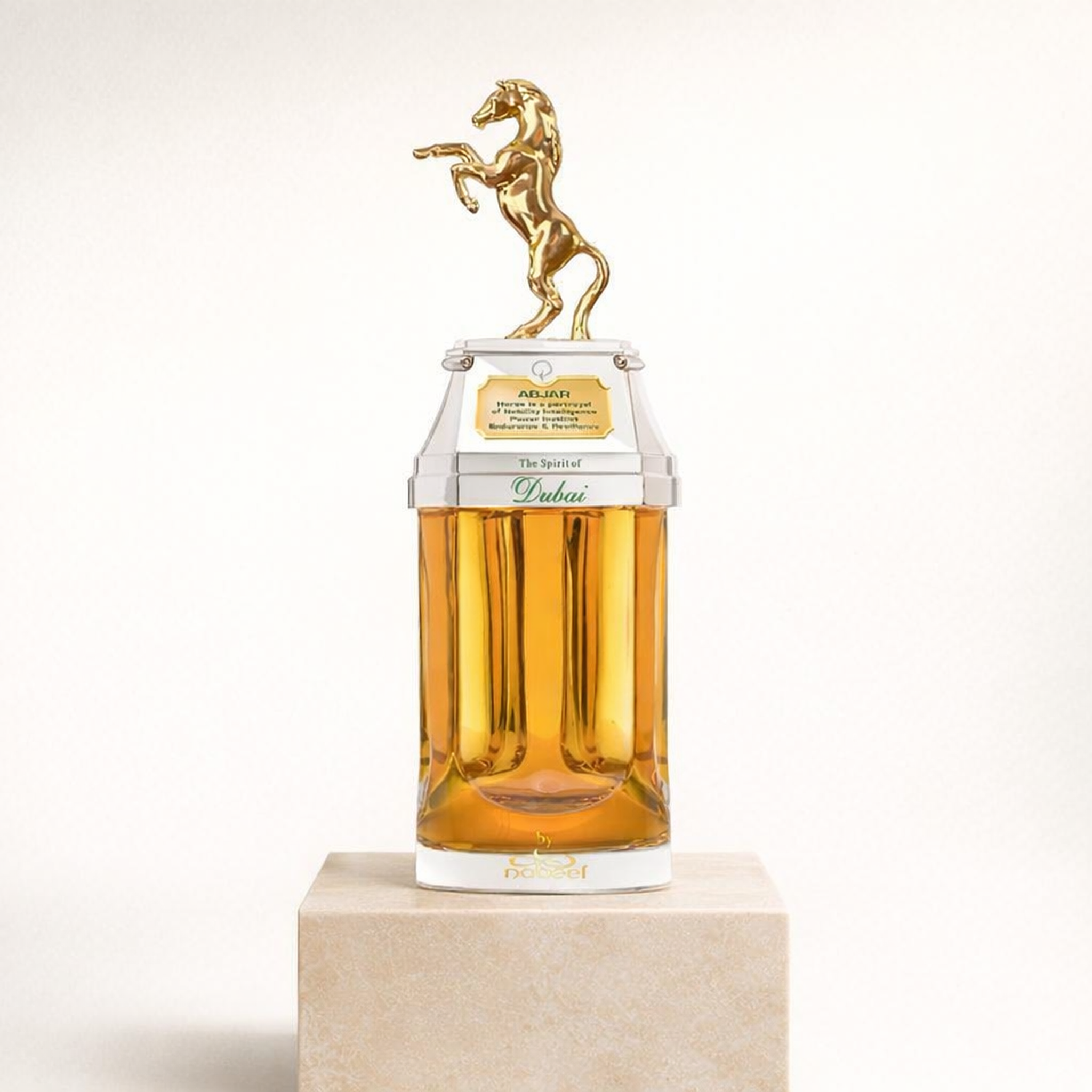 The Spirit of Dubai Abjar EDP upright pedestal gallery showcase