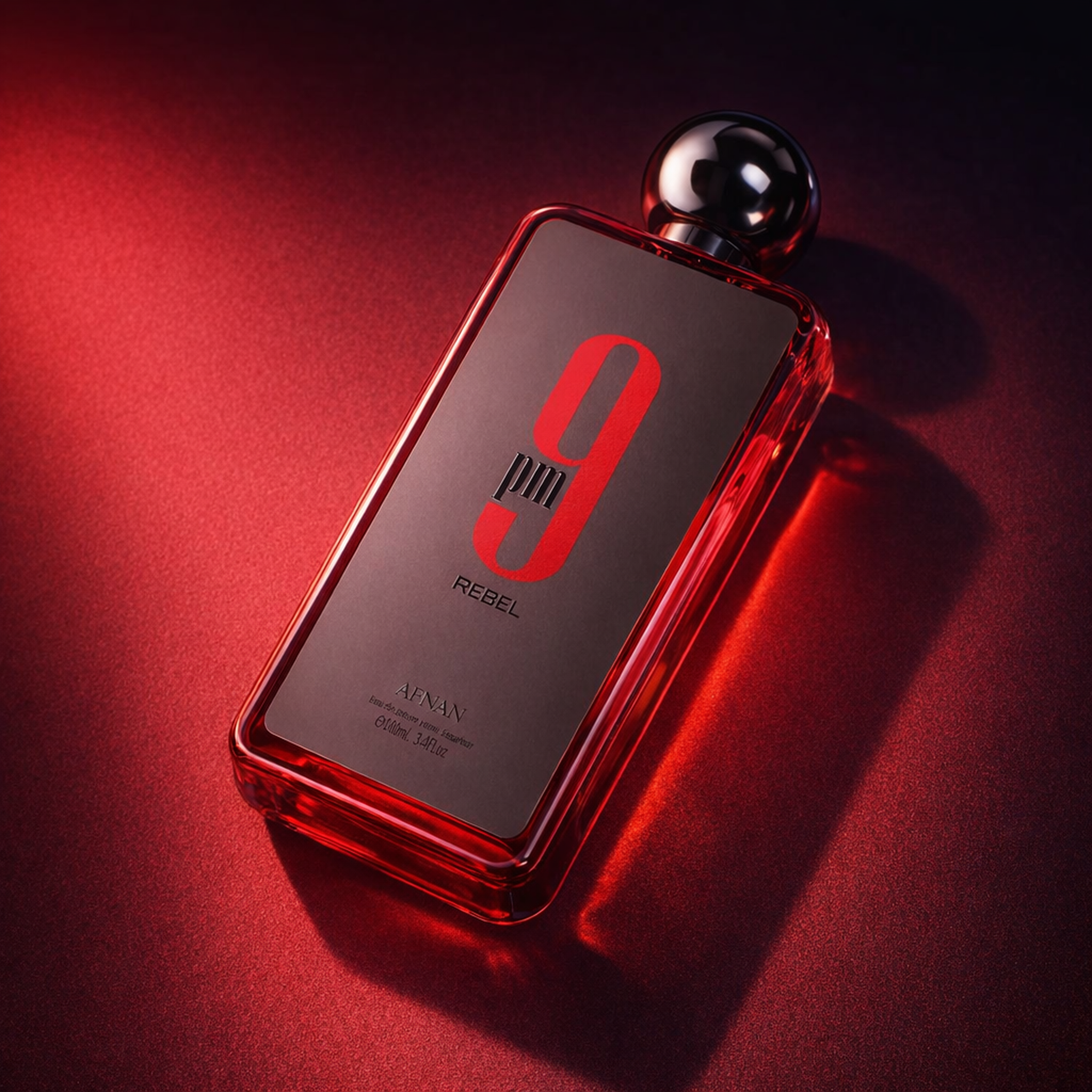Afnan 9PM Rebel EDP angled still-life gallery showcase