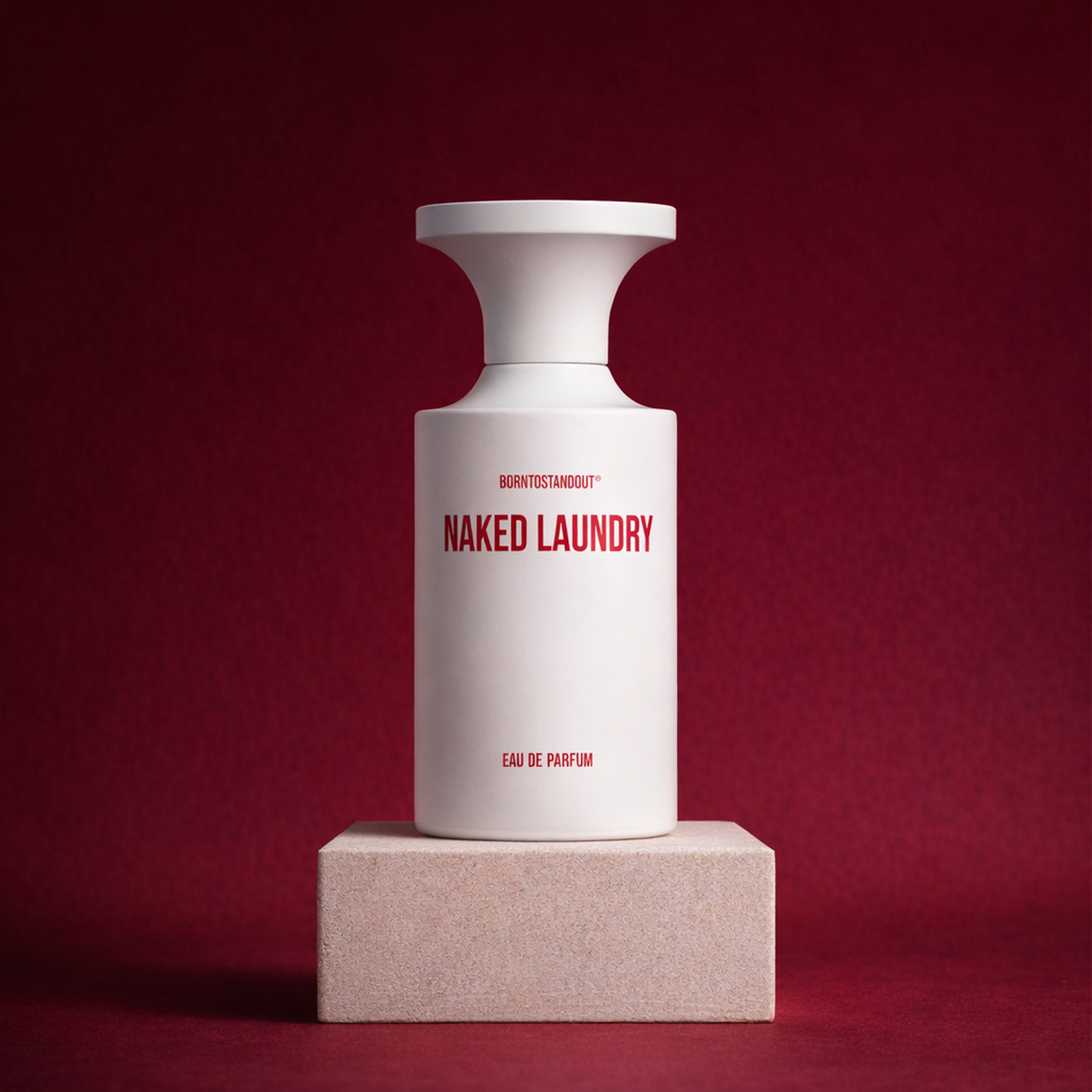 BORNTOSTANDOUT Naked Laundry EDP upright pedestal gallery showcase