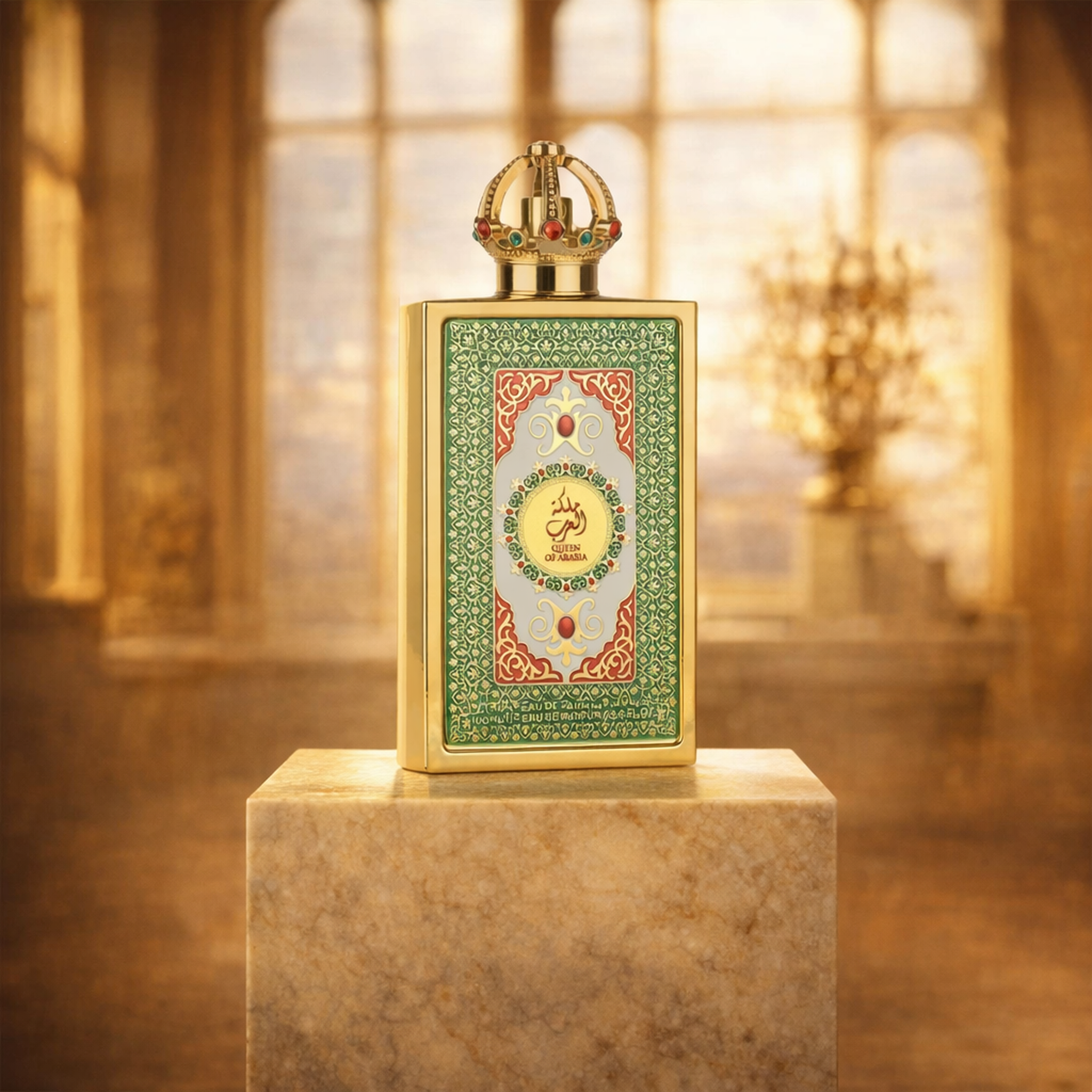 Lattafa Pride Queen of Arabia EDP For Women upright pedestal gallery showcase