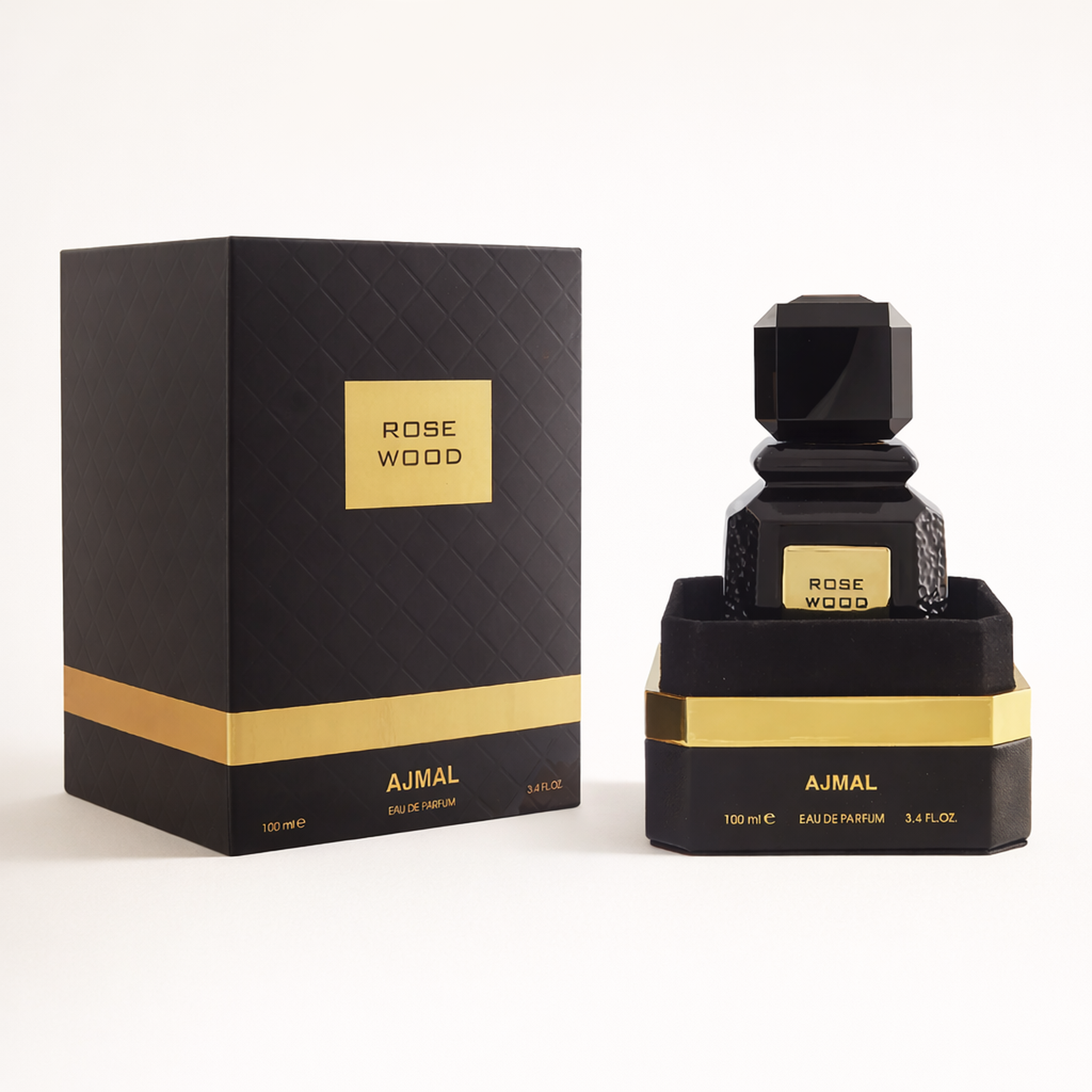 Ajmal Rose Wood EDP packaging image