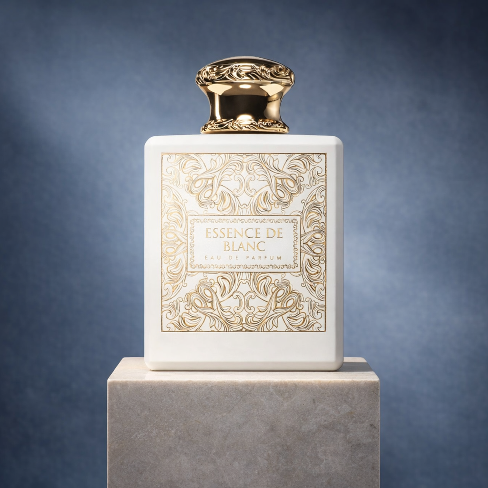 French Avenue Essence de Blanc EDP upright pedestal gallery showcase