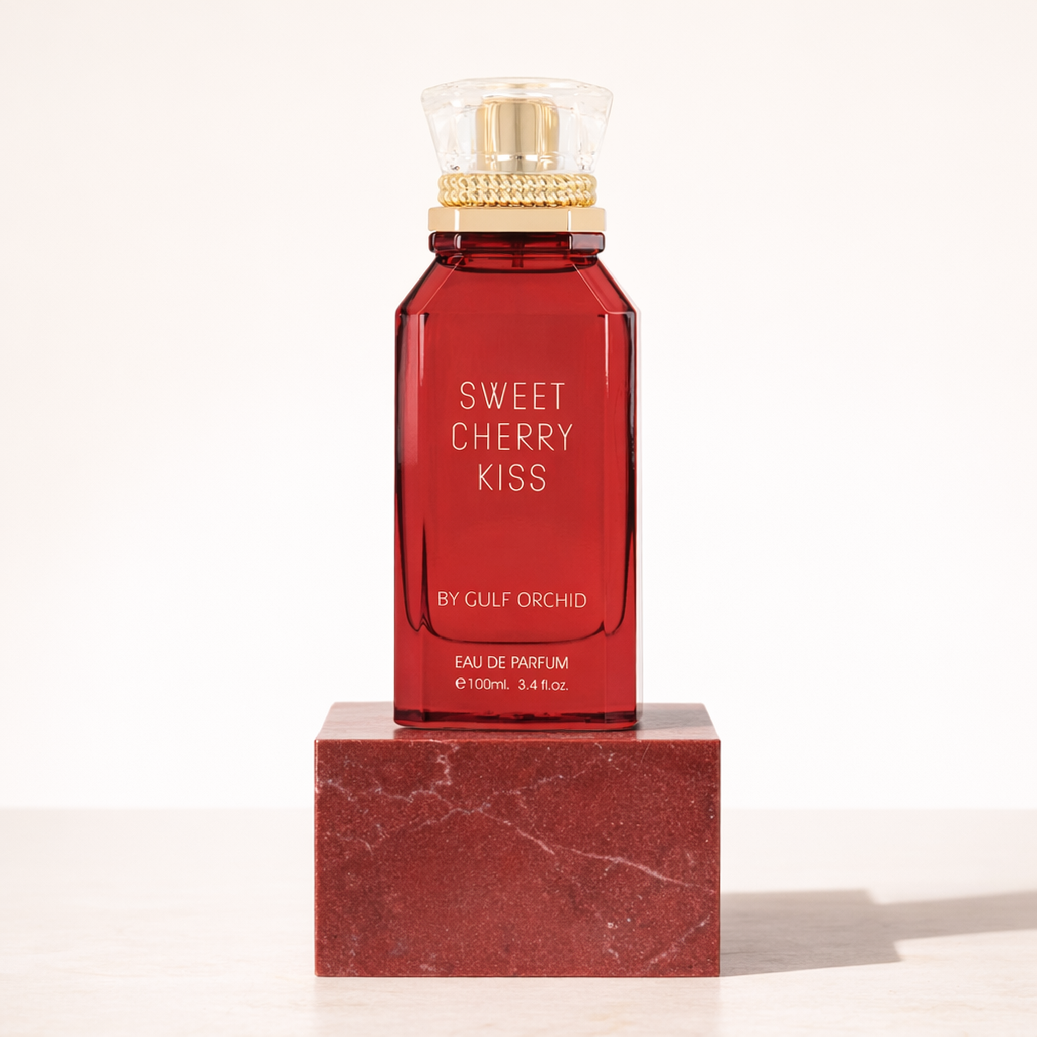 Gulf Orchid Sweet Cherry Kiss EDP upright pedestal gallery showcase