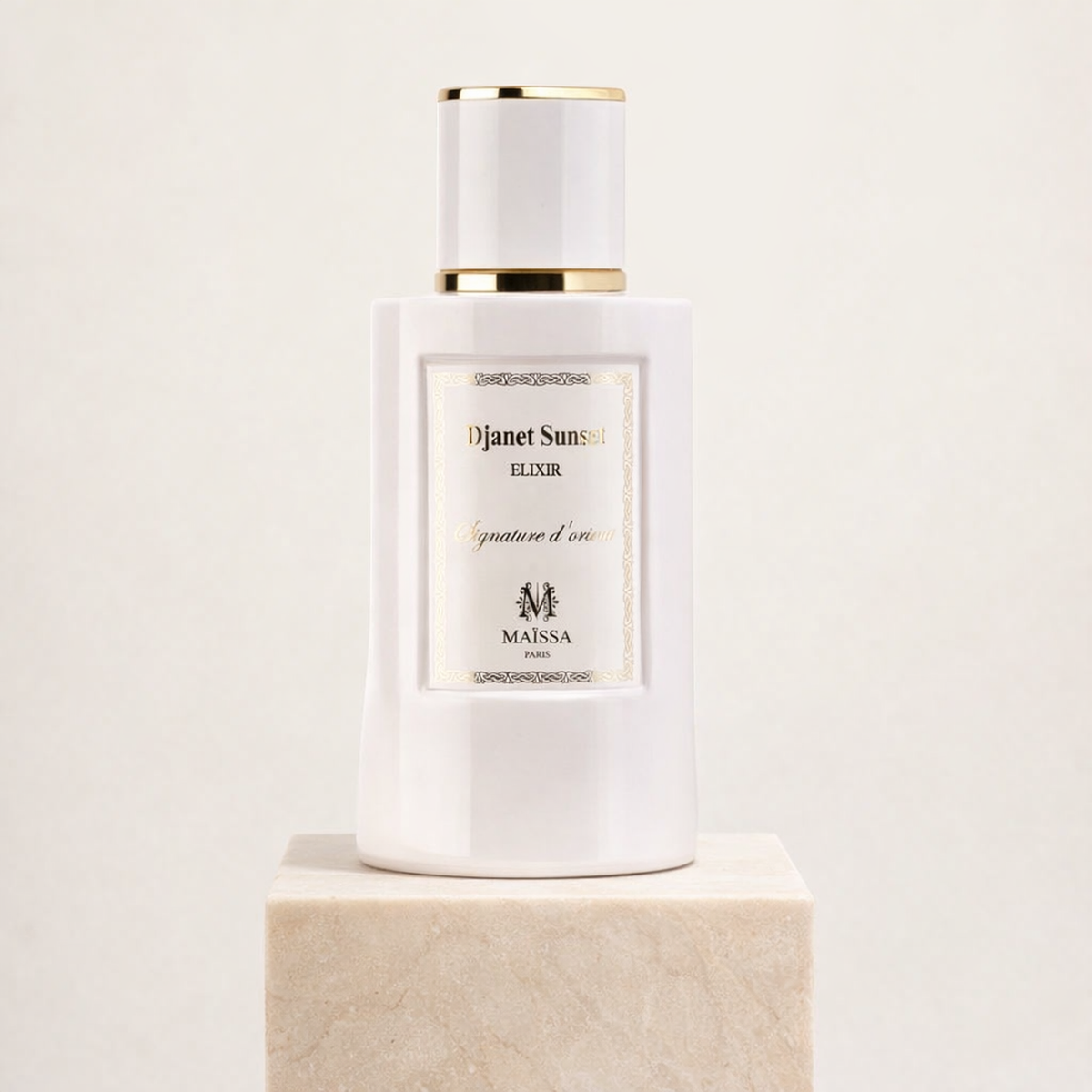 Maissa Djanet Sunset Elixir EDP upright pedestal gallery showcase