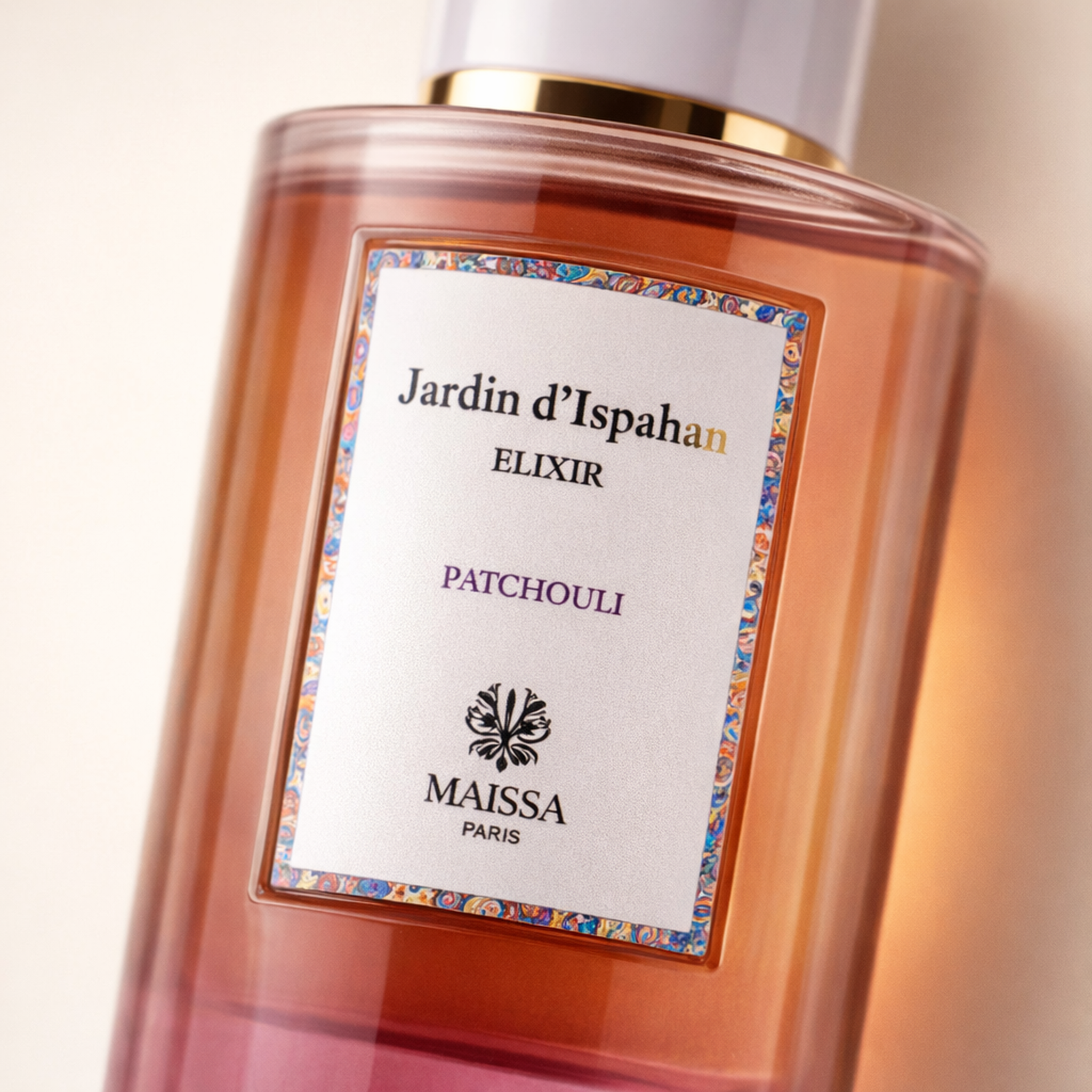 Maissa Jardin D'Ispahan Patchouli EDP macro label detail gallery showcase