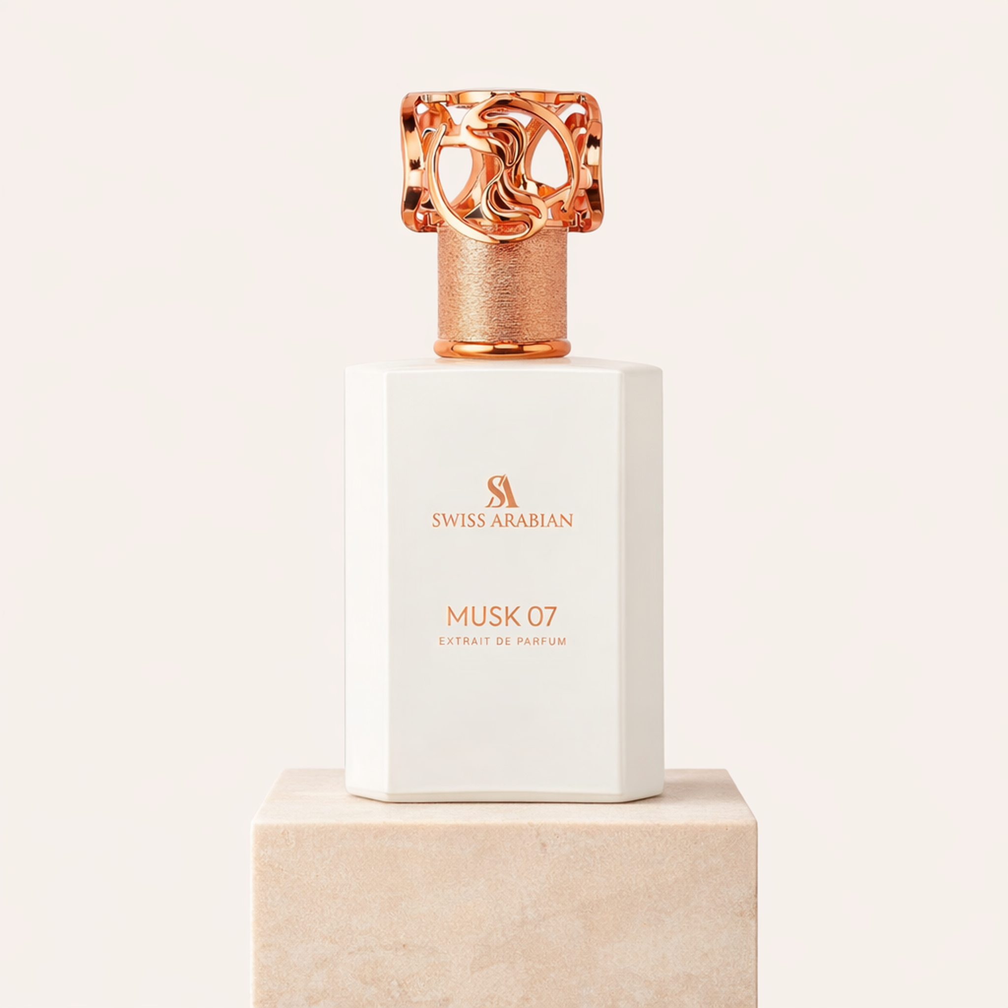 Swiss Arabian Musk 07 Extrait Parfum upright pedestal gallery showcase