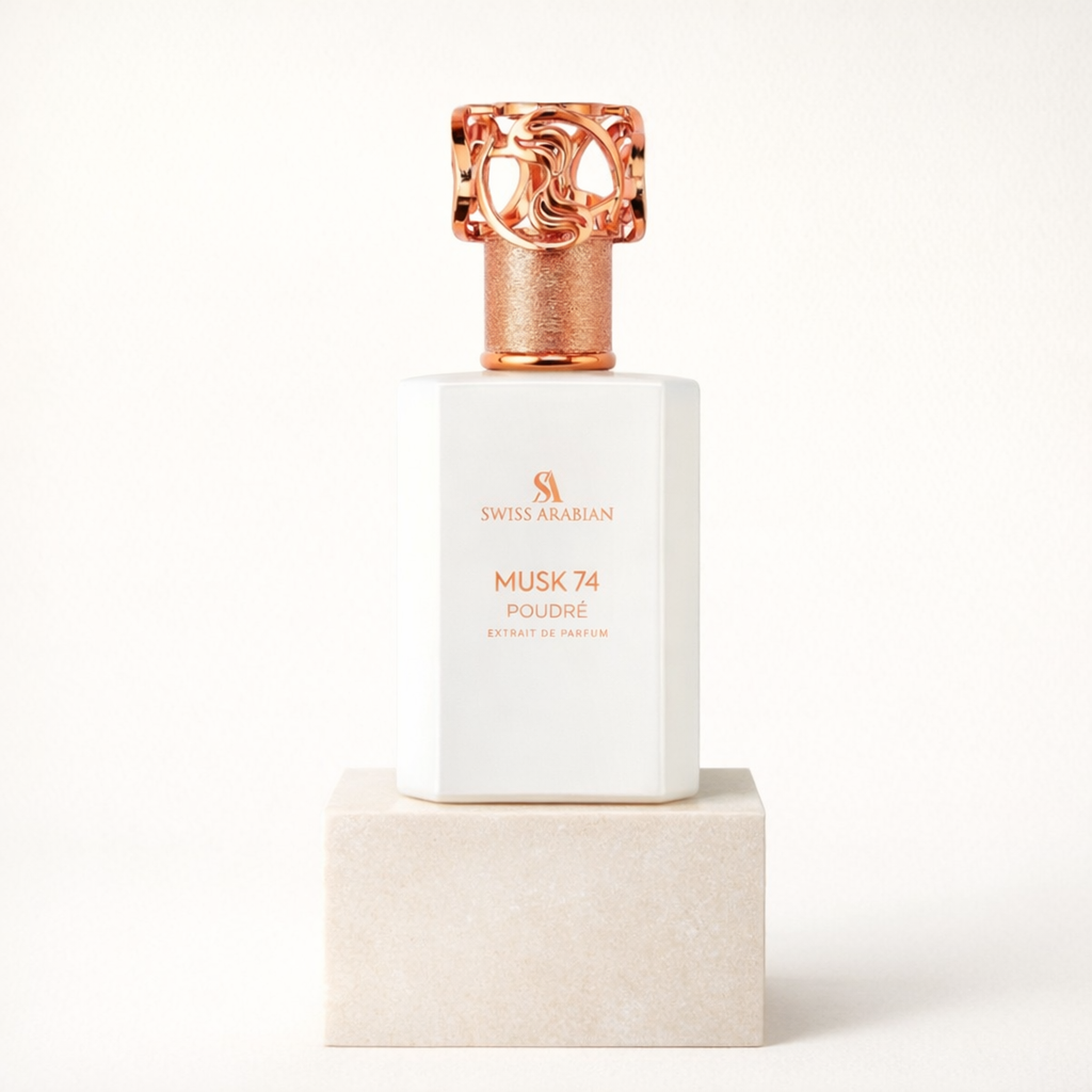 Swiss Arabian Musk 74 Poudre Extrait Parfum upright pedestal gallery showcase