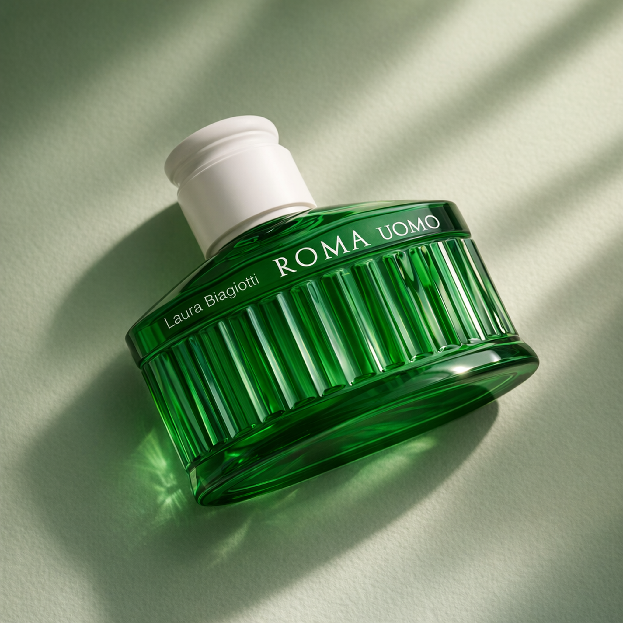 Laura Biagiotti Roma Uomo Green Swing EDT For Men angled still-life gallery showcase