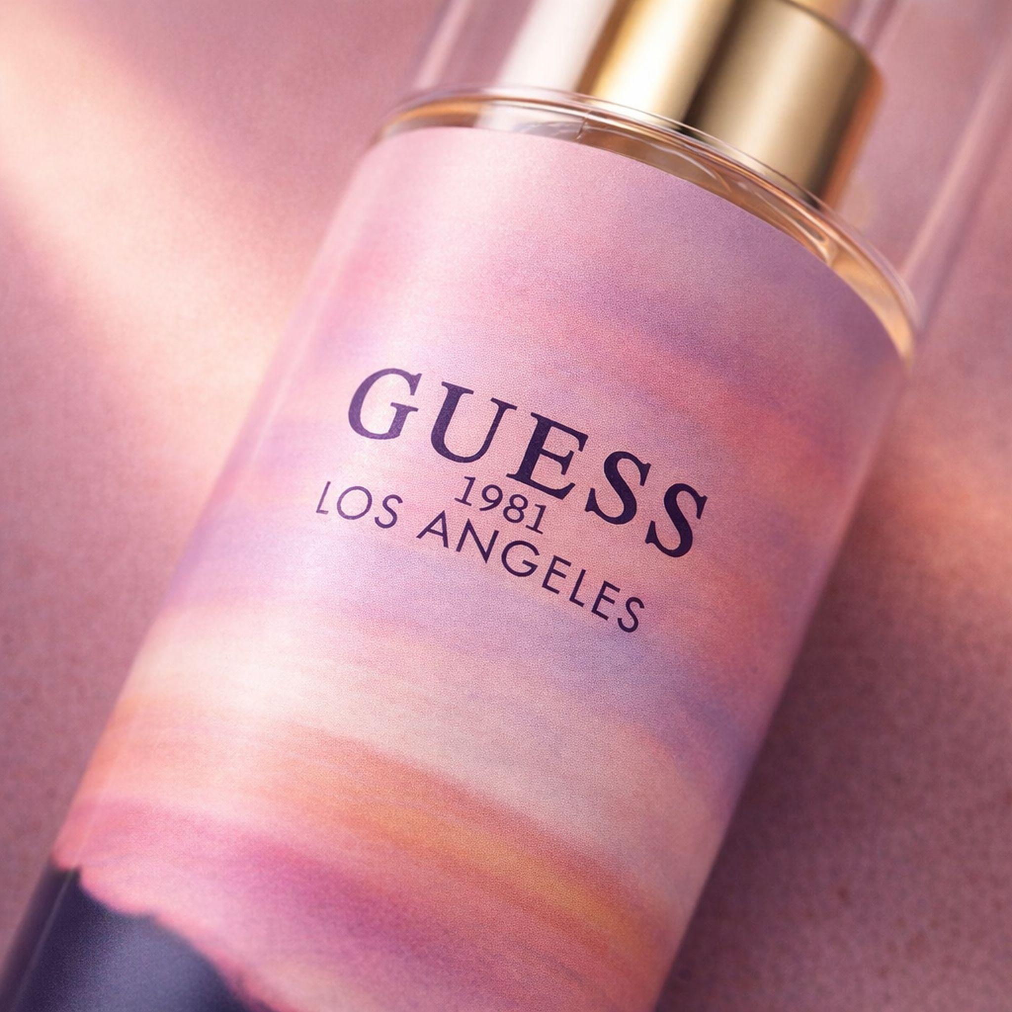 Guess 1981 Los Angeles Body Mist macro label detail gallery showcase