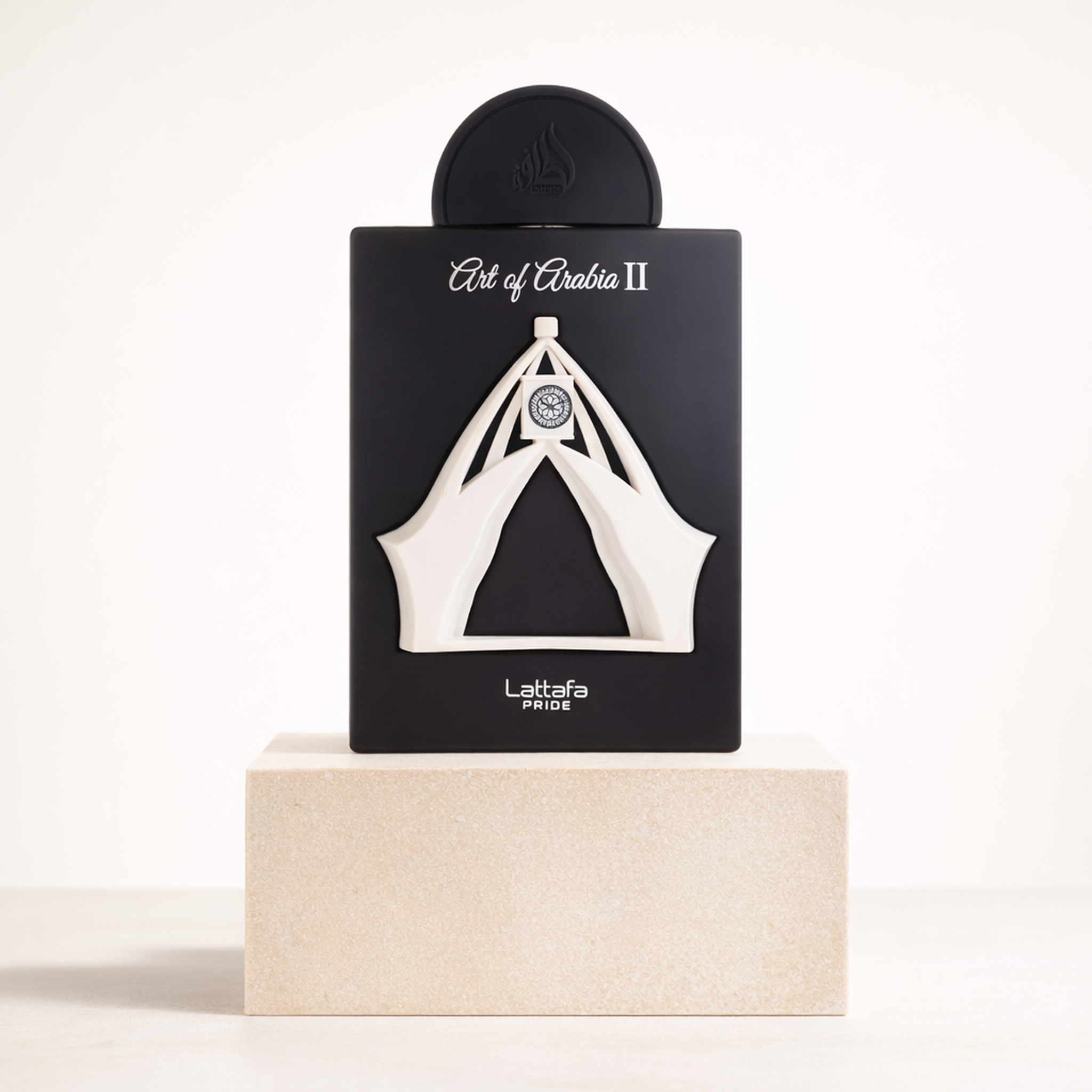 Lattafa Pride Art of Arabia II EDP upright pedestal gallery showcase