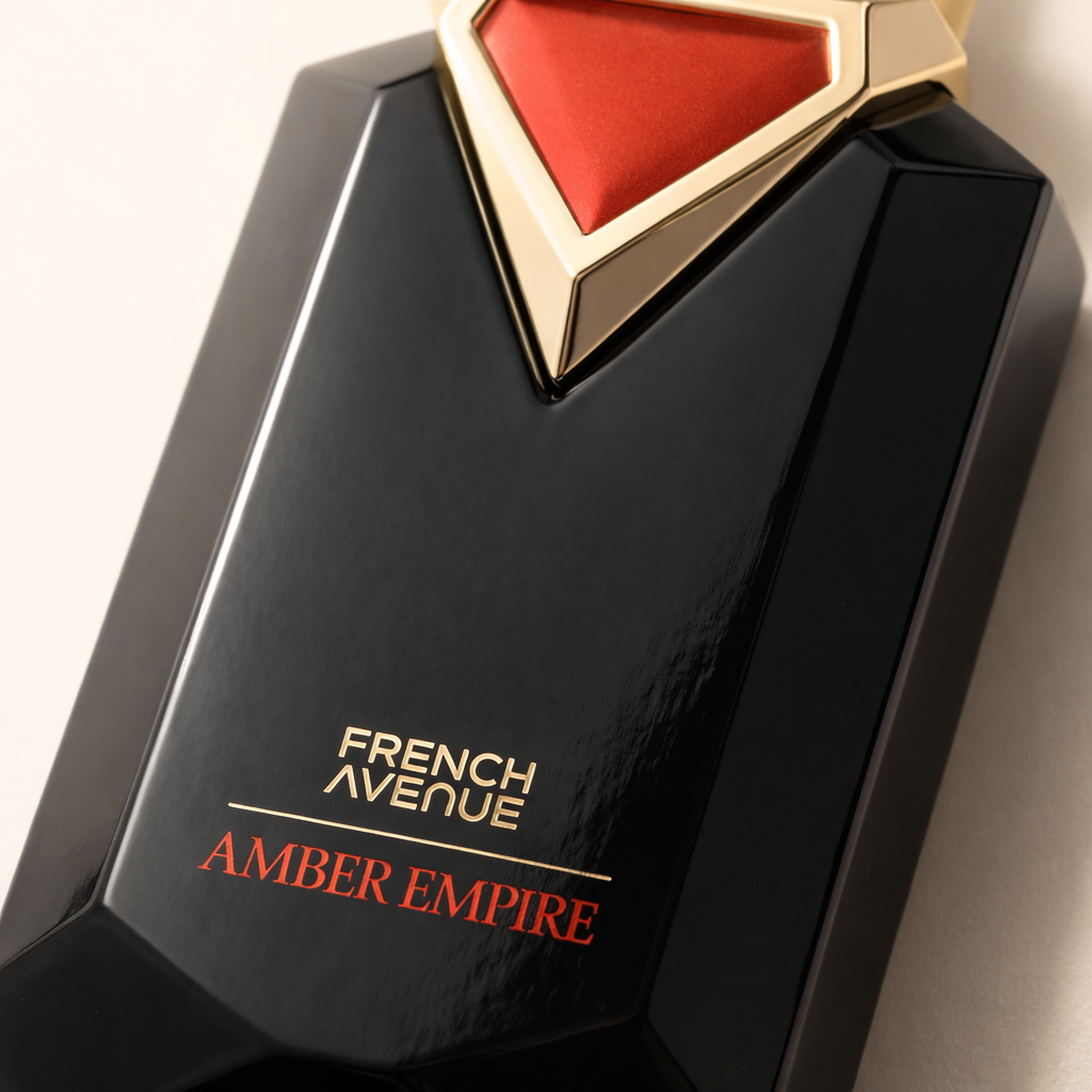 French Avenue Amber Empire Extrait de Parfum For Men macro label detail gallery showcase