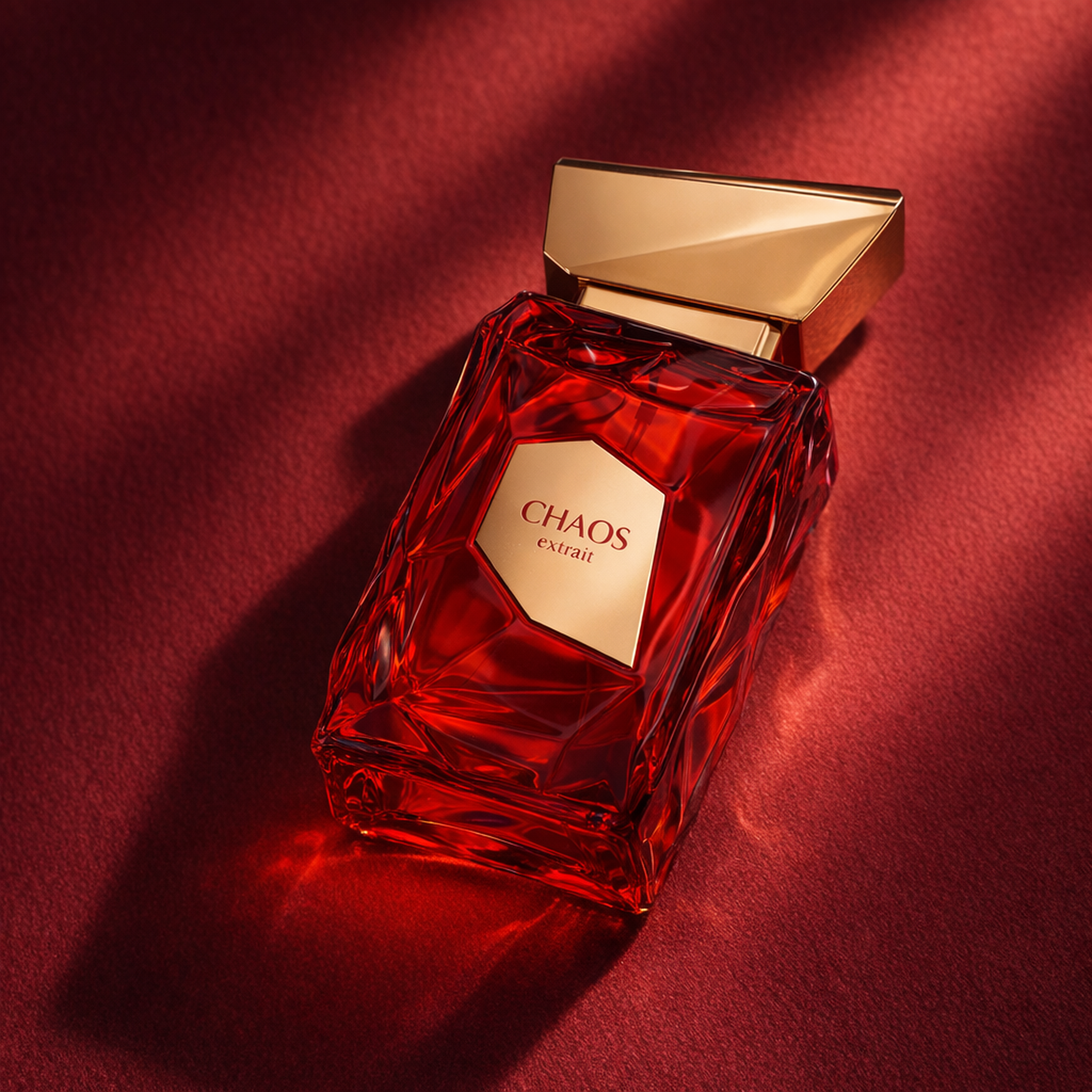 French Avenue Chaos Extrait de Parfum angled still-life gallery showcase
