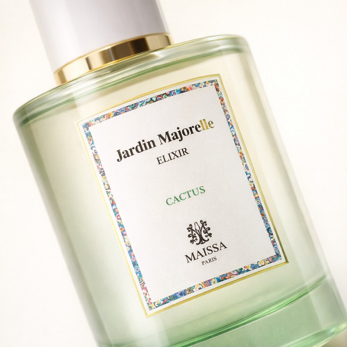 Maissa Jardin Majorelle Elixir Cactus EDP macro label detail gallery showcase