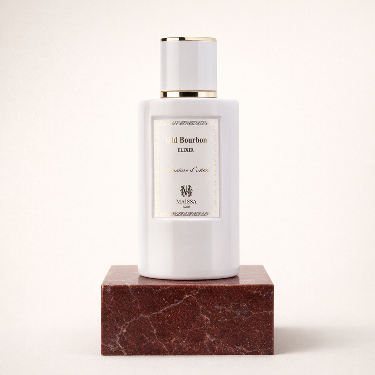 Maissa Oud Bourbon Elixir EDP upright pedestal gallery showcase
