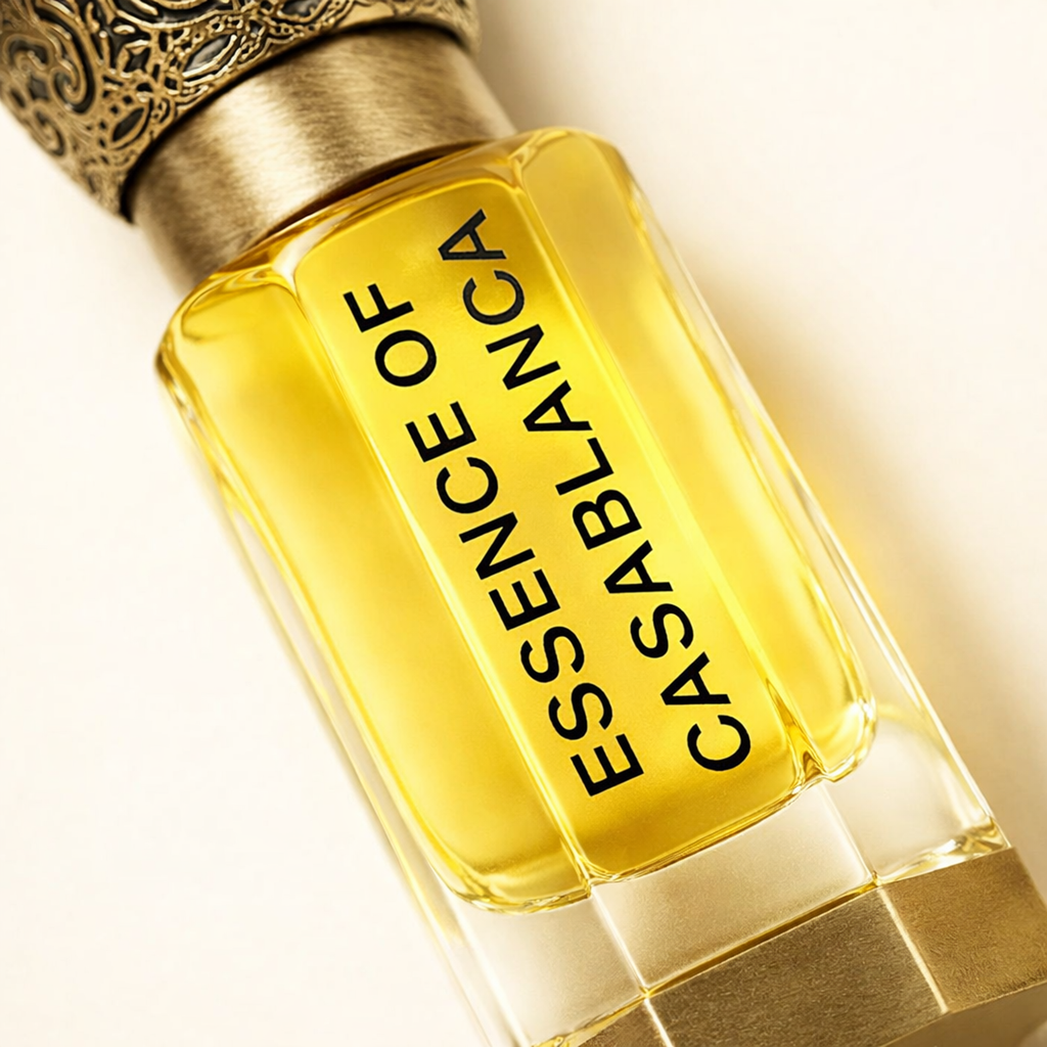 Swiss Arabian Essence of Casablanca Extrait Parfum macro label detail gallery showcase