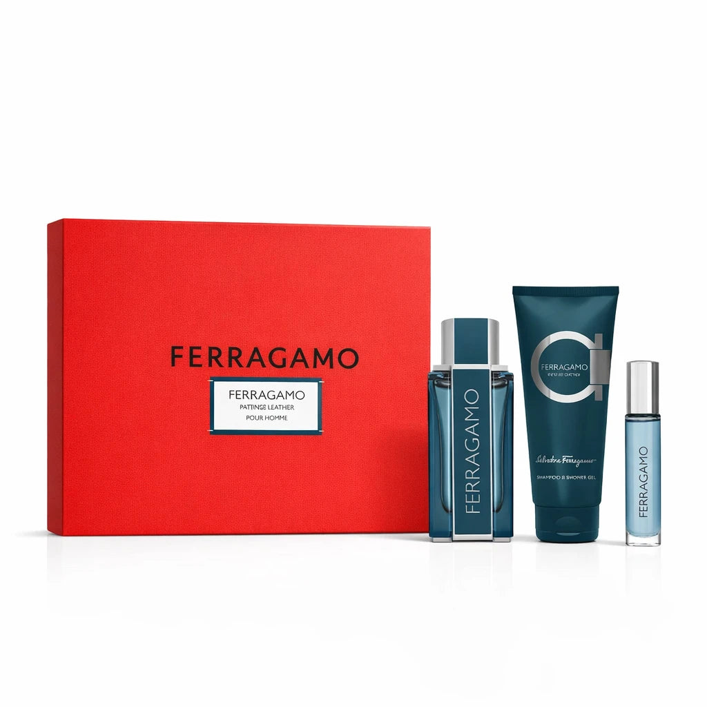 Salvatore Ferragamo Intense Leather EDP Shampoo & Shower Gel Gift Set for Men OpenAI studio hero