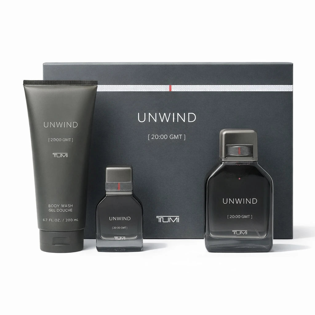 TUMI Unwind EDP Body Wash Gift Set for Men OpenAI studio hero